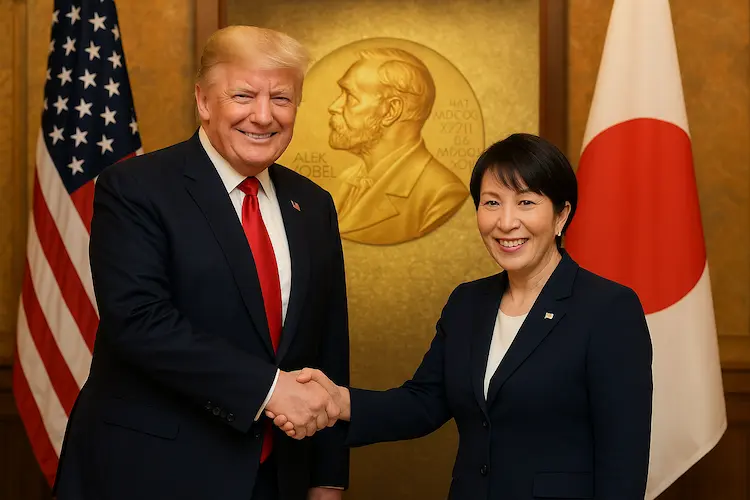 Donald Trump shakes hands with Japan’s new Prime Minister Sanae Takaichi during Tokyo meeting