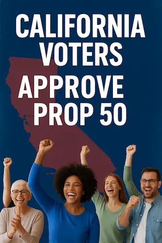 California voters celebrate after passing Proposition 50 redistricting measure