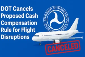Department of Transportation cancels proposed airline cash compensation rule for flight disruptions in 2025.