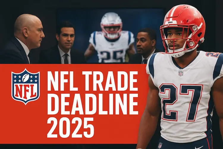 NFL players and managers discussing trades during the 2025 trade deadline