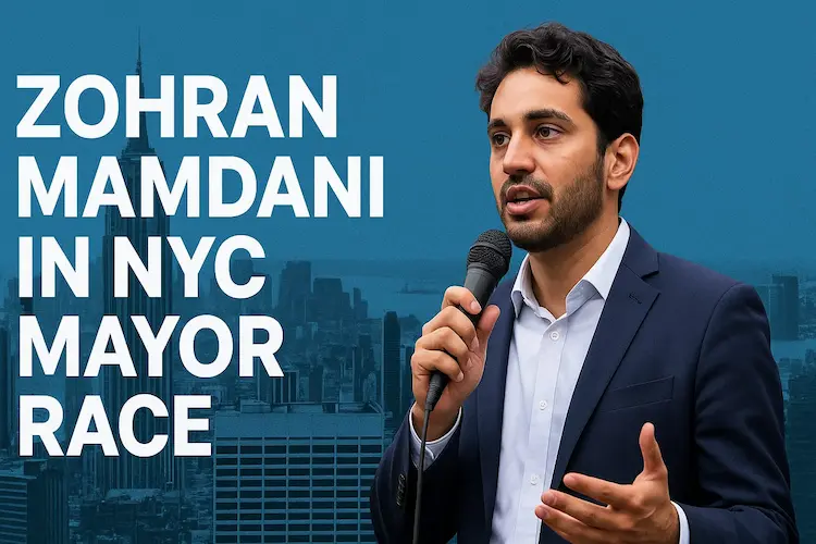 Zohran Mamdani addressing supporters during his NYC mayoral campaign