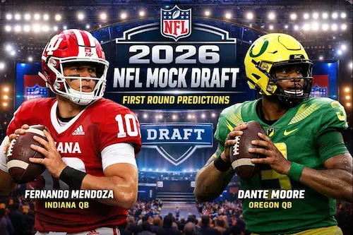 2026 NFL mock draft first round projections featuring top quarterback prospects after Week 18