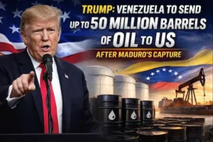 Donald Trump announces Venezuela will transfer up to 50 million barrels of oil to the United States