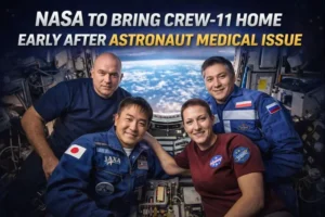NASA Crew-11 astronauts aboard the International Space Station prior to an early return to Earth due to a medical issue