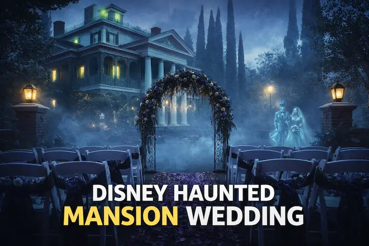 Disney Haunted Mansion Wedding ceremony setup at Disneyland in 2026
