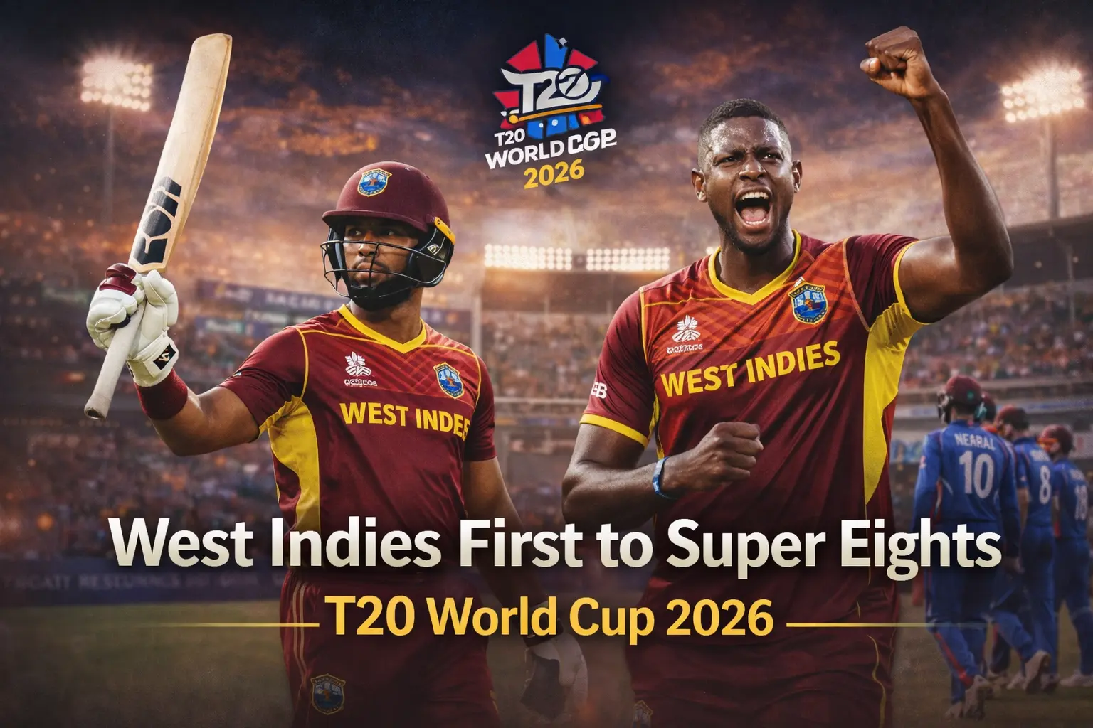 West Indies first to Super Eights T20 World Cup 2026, Shai Hope and Jason Holder dominate against Nepal